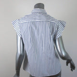 FRAME Popover Blouse White/Blue Striped Cotton Size Small Flounce Sleeve Top - Celebrity Owned