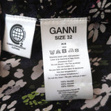 Ganni Button Down Blouse Black Floral Print Crepe Size 32 Blouson Sleeve Top - Celebrity Owned