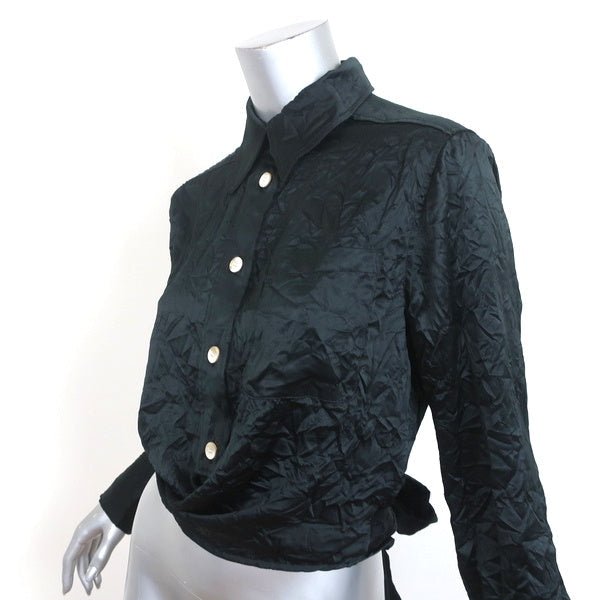 GANNI Wrap Shirt Black Crinkled Satin Size 36 Long Sleeve Blouse NEW