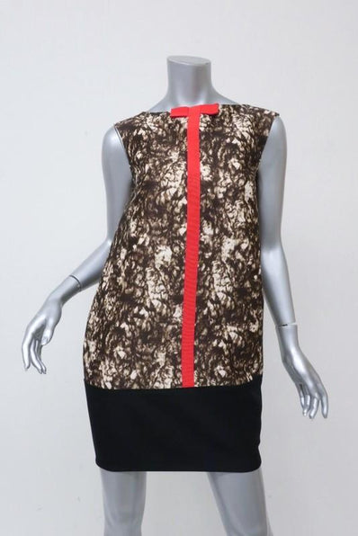 Giambattista Valli Dress Colorblock Printed Wool-Silk Size 42 Sleeveless Shift - Celebrity Owned