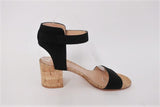 Gianvito Rossi Cork Sandals Rikki Black Suede Size 38 Ankle Strap Mid-Heel - Celebrity Owned