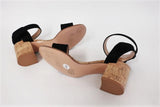 Gianvito Rossi Cork Sandals Rikki Black Suede Size 38 Ankle Strap Mid-Heel - Celebrity Owned