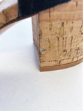 Gianvito Rossi Cork Sandals Rikki Black Suede Size 38 Ankle Strap Mid-Heel - Celebrity Owned