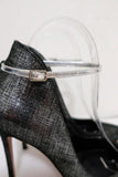 Gianvito Rossi High-Back Ankle Strap Pumps Black/Silver Metallic Suede Size 36.5 - Celebrity Owned
