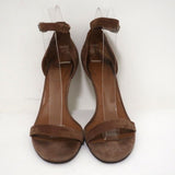 Givenchy Ankle Strap Sandals Brown Suede Size 37.5 Open Toe Heels - Celebrity Owned