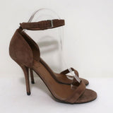Givenchy Ankle Strap Sandals Brown Suede Size 37.5 Open Toe Heels - Celebrity Owned