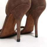 Givenchy Ankle Strap Sandals Brown Suede Size 37.5 Open Toe Heels - Celebrity Owned