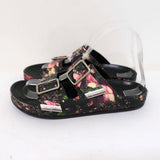 Givenchy Double-Buckle Slide Sandals Black Floral Print Leather Size 36 - Celebrity Owned