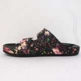 Givenchy Double-Buckle Slide Sandals Black Floral Print Leather Size 36 - Celebrity Owned