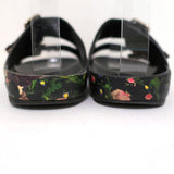 Givenchy Double-Buckle Slide Sandals Black Floral Print Leather Size 36 - Celebrity Owned
