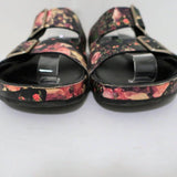 Givenchy Double-Buckle Slide Sandals Black Floral Print Leather Size 36 - Celebrity Owned