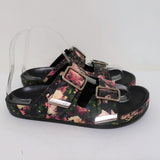 Givenchy Double-Buckle Slide Sandals Black Floral Print Leather Size 36 - Celebrity Owned