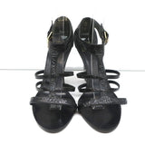 Givenchy Wedge Sandals Black Crinkled Patent Leather Size 39.5 Open Toe Heels - Celebrity Owned