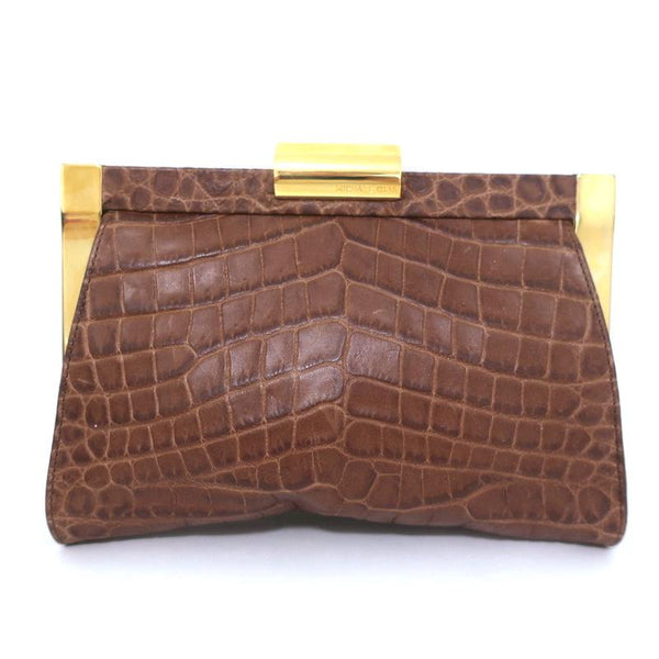 Clare V Vivier / brown Croc Alligator Embossed Leather Clutch Bag Pouch