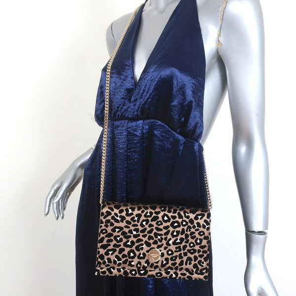 Jimmy Choo Florence Clutch Leopard Print Satin Chain Strap Crossbody Bag New