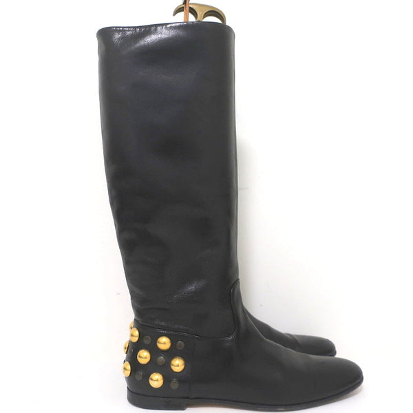 midnat Zeal behagelig Gucci Babouska Studded Heel Knee High Boots Black Leather Size 38.5 –  Celebrity Owned