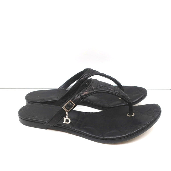 Christian Dior Thong Black Leather Pam Slippers
