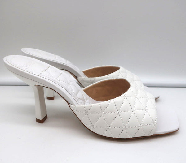 サンダル・ミュール PATOU Women Sandals SS24102 WHITE Schutz Fryda Mules White Quilted Leather Size 9 Open Toe