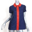 Marc by Marc Jacobs Shirt Navy/Orange Contrast-Trim Silk Size 4 Short Sleeve Top