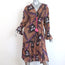 Figue Midi Dress Veronika Brown Printed Crepe Size Medium Bell Sleeve V-Neck