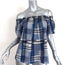 Ulla Johnson Off the Shoulder Blouse Amania Blue Plaid Size 2 Short Sleeve Top