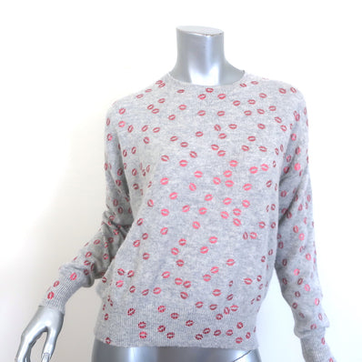 27 Miles Malibu Foil Lips Print Cashmere Sweater Light Gray Size Small