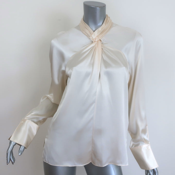 3.1 Phillip Lim twist-neck blouse in ivory silk-satin, size 6, authentic pre-owned luxury piece