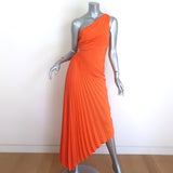 A.L.C. pleated one-shoulder cutout midi dress in vibrant orange — pre-owned, authentic designer piece, size 2