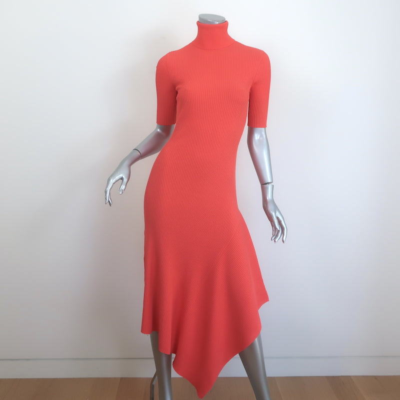 A.L.C. Erynna Asymmetric Turtleneck Dress Persimmon Ribbed Knit Size Medium NEW