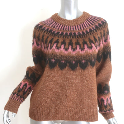 A.L.C. Hollis Fair Isle Crewneck Sweater Brown/Pink Alpaca-Wool Size Extra Small