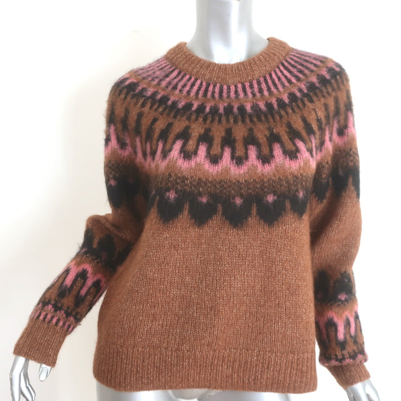 A.L.C. Hollis Fair Isle Crewneck Sweater Brown/Pink Alpaca-Wool Size Extra Small