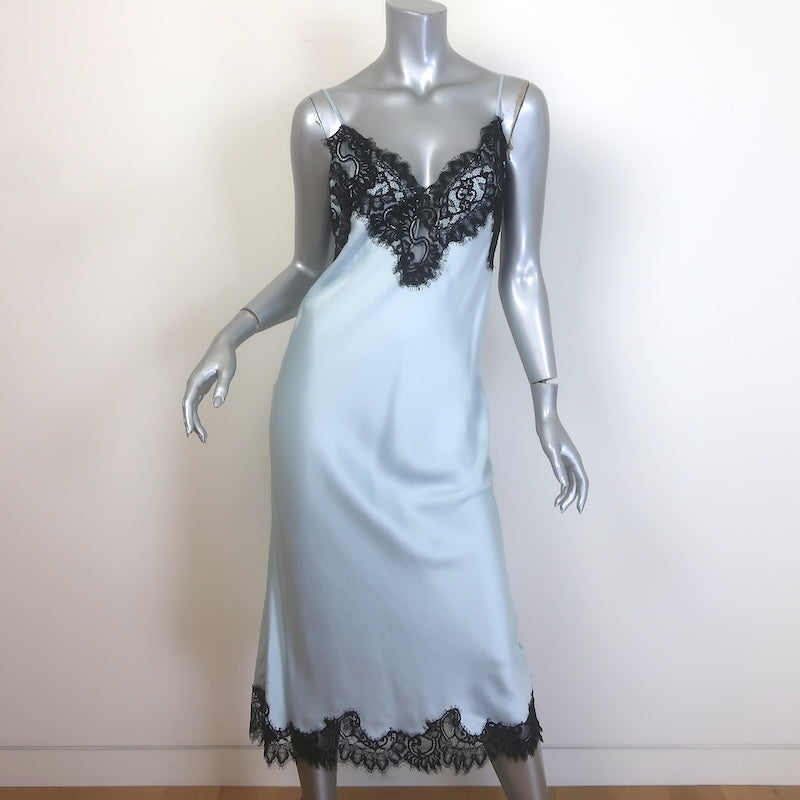 A.L.C. Lennon Lace-Trim Midi Slip Dress Light Blue/Black