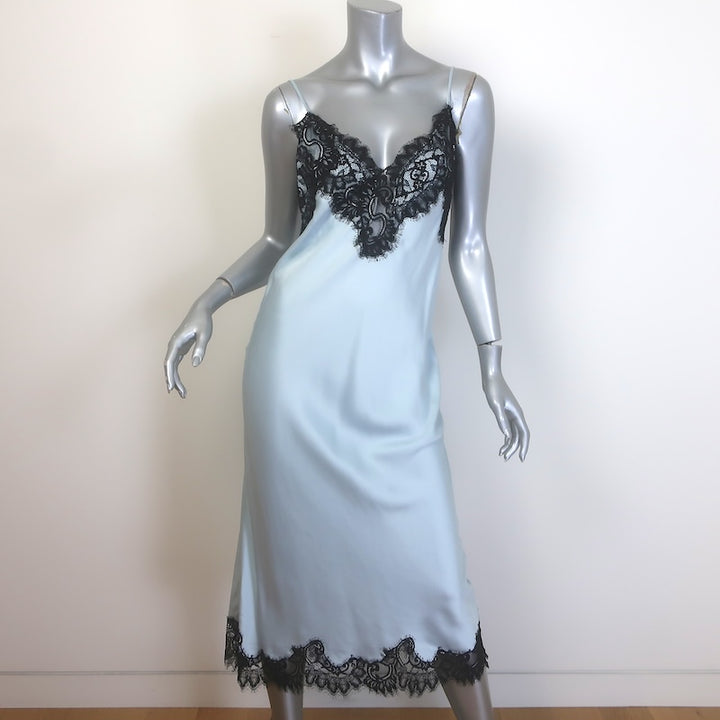 A.L.C. Lennon Lace-Trim Midi Slip Dress Light Blue/Black