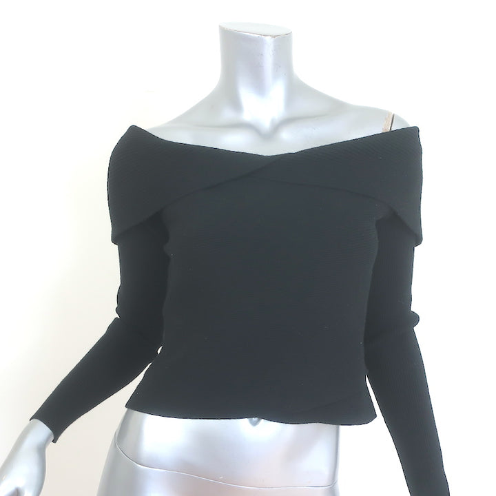 A.L.C. Rayne Off the Shoulder Sweater Black Ribbed Knit Size Small