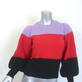 A.L.C. Sammy colorblock puff-sleeve sweater in purple, red & black — lambswool/cashmere blend, pre-owned, gently worn