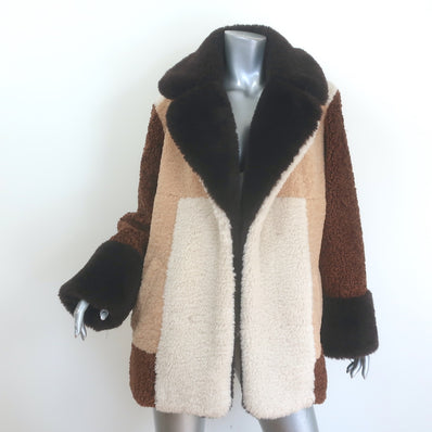 A.L.C. Stefan Colorblock Teddy Coat Brown/White Faux Fur Size Extra Large
