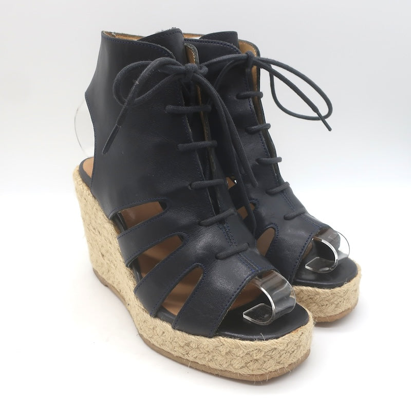A.P.C. Lace-Up Open Toe Espadrille Wedge Booties