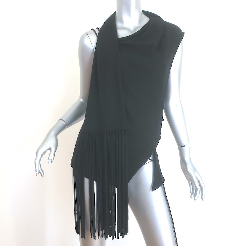 ACNE Studios Asymmetric Lace-Up Fringed Scarf Top Black Voile Size 38