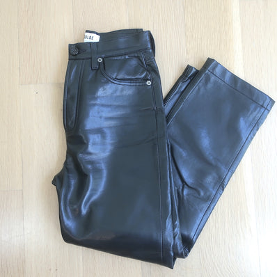 AGOLDE Recycled Leather Fitted 90's Pants Black Size 23