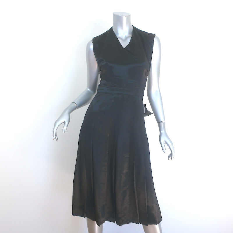 ALEXACHUNG Pleated Satin Open-Back Dress Black Size US 2 NEW