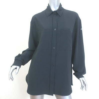 ALO Yoga Dreamscape Button Down Long Sleeve Shirt Black Seersucker Size Large