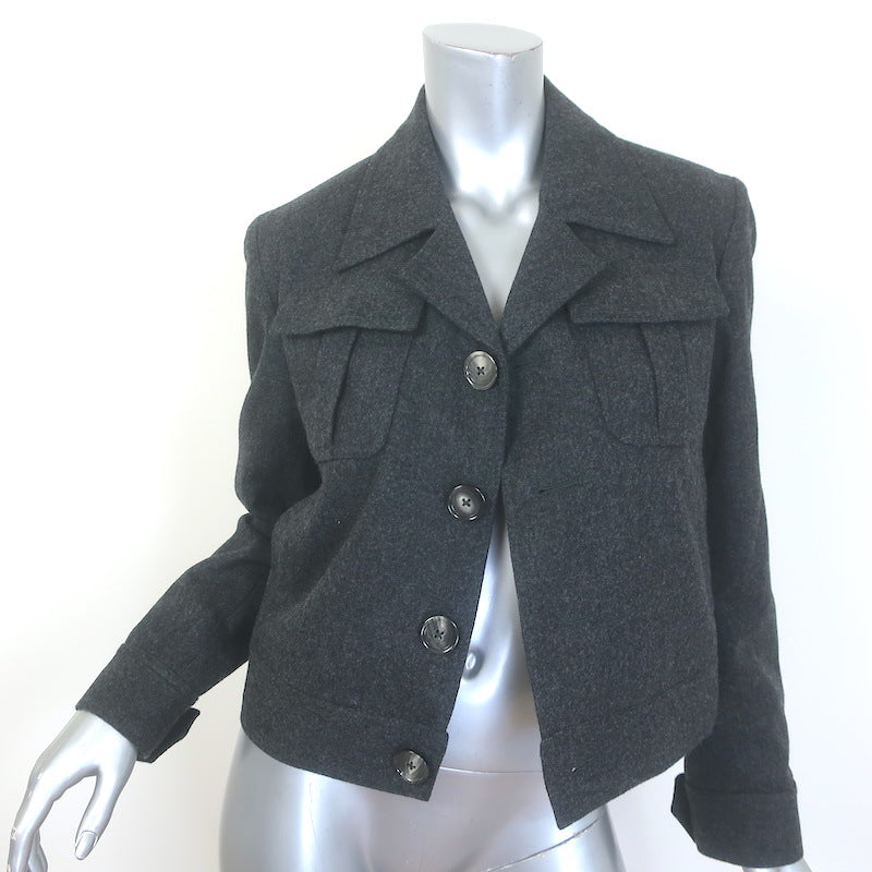 AMI Cropped Military Jacket Charcoal Virgin Wool Size 34