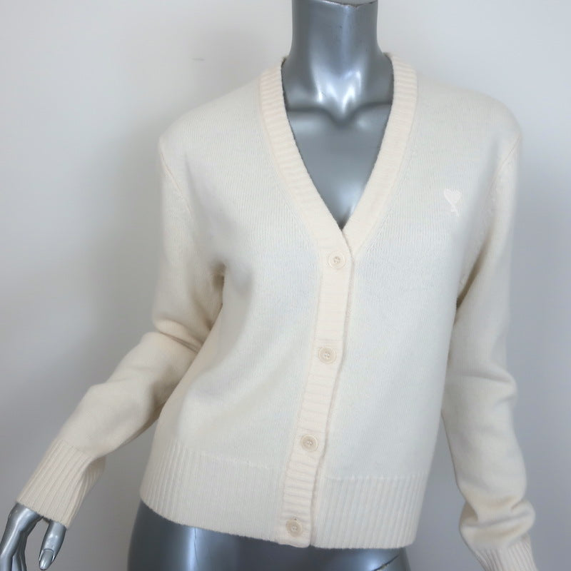 AMI Paris Ami De Coeur Embroidered Cardigan Cream