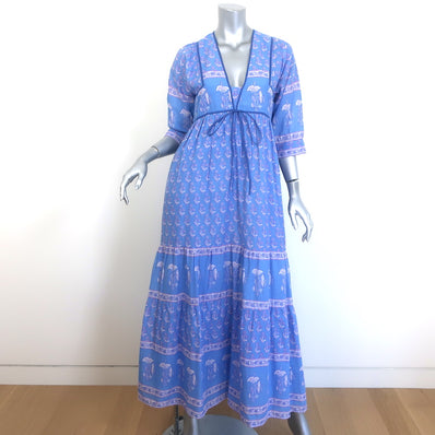 ANTIK BATIK Mori Tie-Front Maxi Dress Blue Floral Print Cotton Size Extra Small