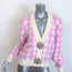 AREA Mussel Flower Houndstooth Cardigan Ivory/Pink Wool-Blend Size Extra Small