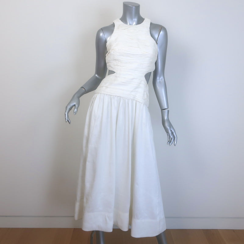 Aje Introspect Pleated Cut Out Midi Dress Ivory 