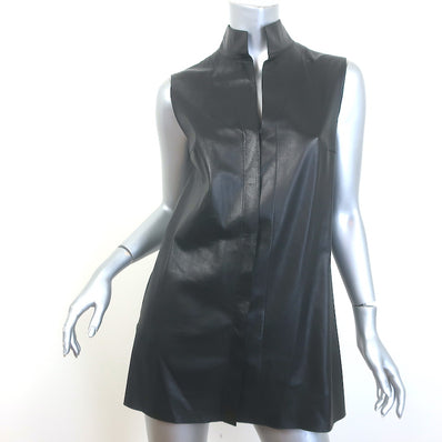 Akris Lamb Leather Tunic Black Size US 8 Sleeveless Top