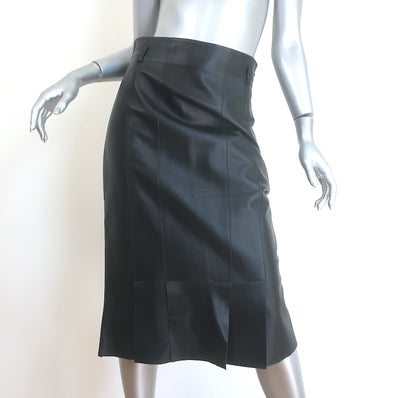 Akris Pleated Leather Pencil Skirt Black Size US 8