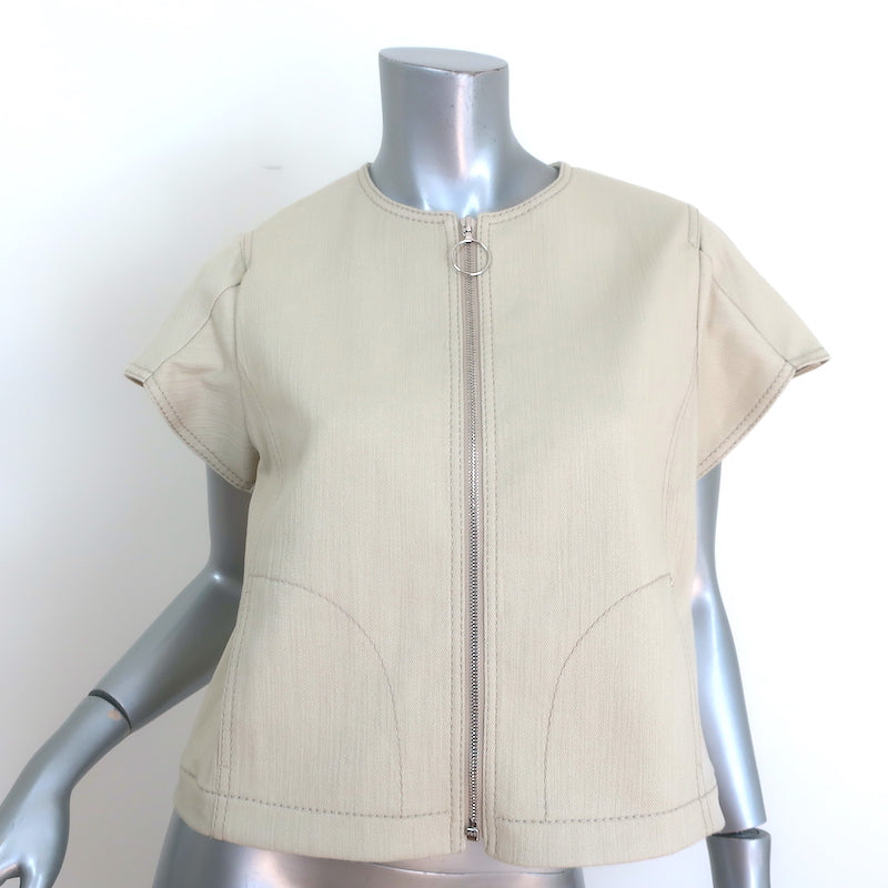 Akris Punto Flutter Sleeve Zip-Up Jacket Beige Stretch Cotton Canvas Size US 8