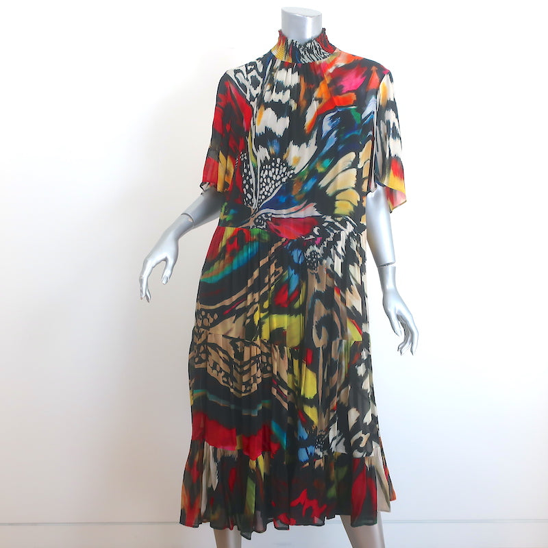 Akris Punto Tiered Midi Dress Butterfly Print Georgette Size US 12 NEW